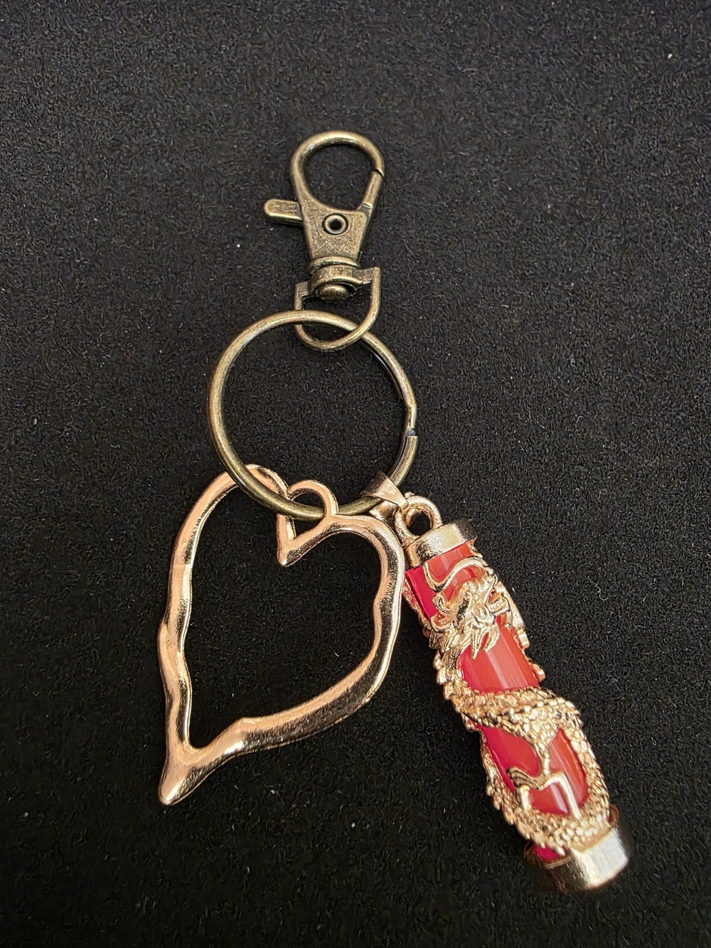 Glow-in-the-dark Gold Red Dragon Pendant With Open Heart Charm